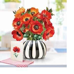 Paper pop up flower French
Poppies bouquet Greeting card & notecard NIP
